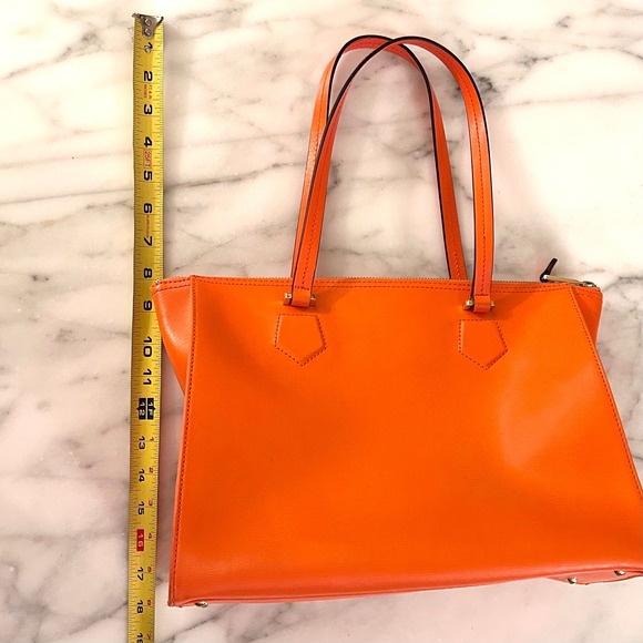 Lauren Ralph Lauren Orange Leather Tote Bag Top Zip Shoulder Bag MSRP 298 - Picture 4 of 11